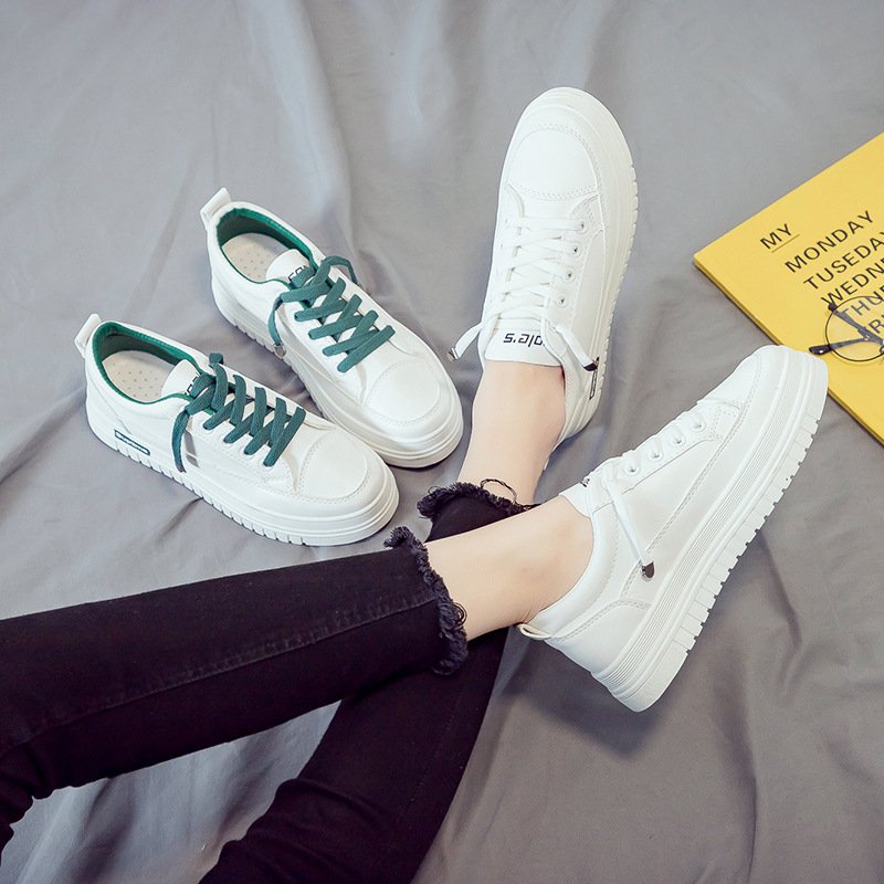 Basic white shoes women 2021 spring new student flat running shoes women's lace-up platform shoes Basic white shoes women 2021 spring new student flat running shoes women's lace-up platform shoes