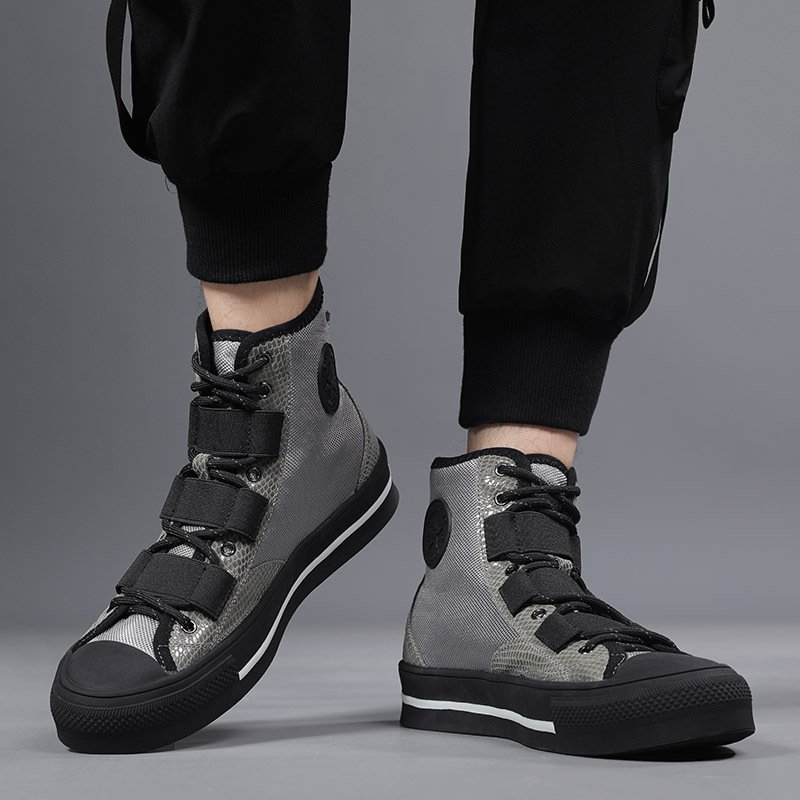 Men's round toe fabric stitching casual men's canvas shoes elastic band single shoes shock absorption flat heel men's shoes origin source